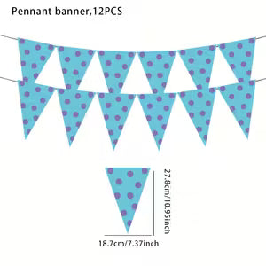 Monster Themed Blue & Purple Polka Dot Triangle Flags