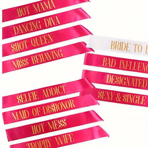12 Bride Bachelorette Sashes (Rose Red Color)