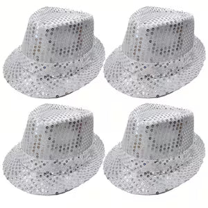 4pcs Silver Sequin Fedora Hat