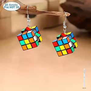 2D Cube Earrings for Women