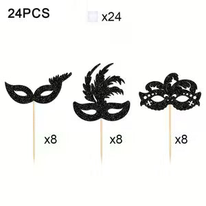 Black Elegant Midnight Masquerade Cupcake Toppers