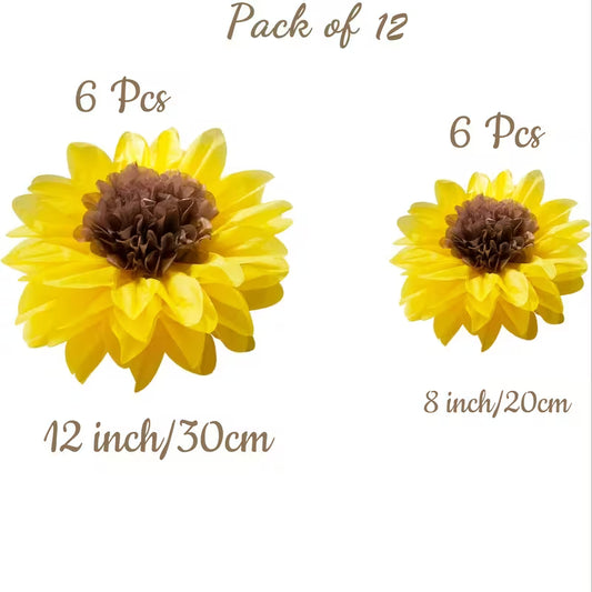 Sunflower Tissue Paper Pom Poms – Yellow Floral Party
