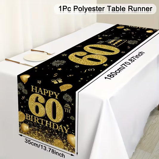 Elegant Black & Golden 60th Birthday Table Runner