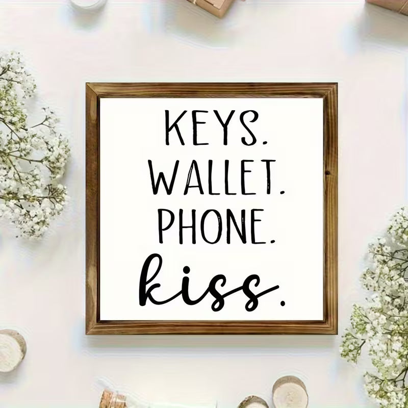 Wooden "Key Wallet Phone Kiss Sign"