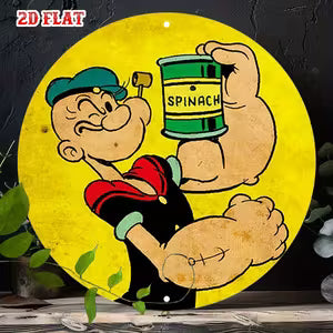 Round Metal Wall Sign - Popeye with Spinach
