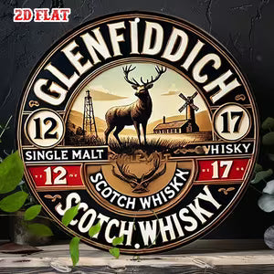 Round Classic Wall Sign - Deer and Windmill