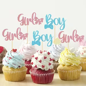 24pcs Gender Reveal Cupcake Toppers