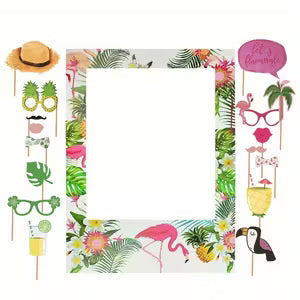 Hawaii Flamingo Photobooth Frame & Props 16pc