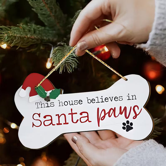 Santa Paws Dog Bone Shape Wooden Door Sign