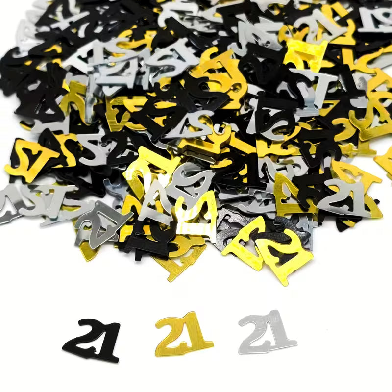 Golden Silver & Black 21st  Birthday Confetti Mix