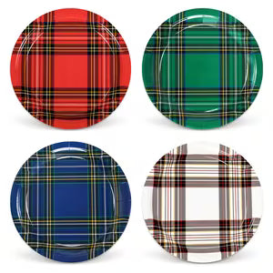 40pcs Christmas Plaid Disposable Plates - Red, Green, White & Blue Checkered Design, 22.86 cm Food-Safe Paper Dinner Plates for Holiday Parties, Winter Table Decor, Festive Tableware, Festive Tableware | Checkered Patter Word (Paper Plates)