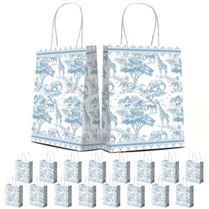 16pc Blue and White Safari Animal Themed Gift Bags