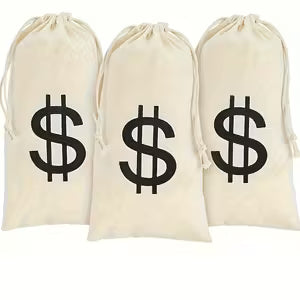 3pcs Canvas Money Bag Props