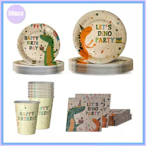 50pcs, Dinosaur Disposable Tableware Set