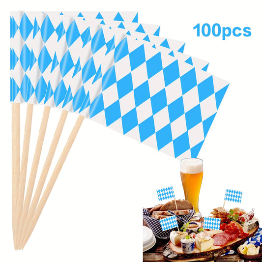 100pcs Bavarian Checkered Cupcake Toppers