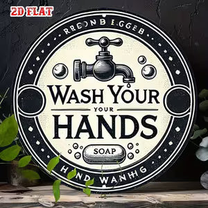 Round Vintage Metal Signs - "Wash Your Hands"