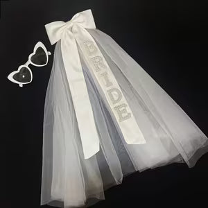 Elegant Bridal Bow Veil & Glasses