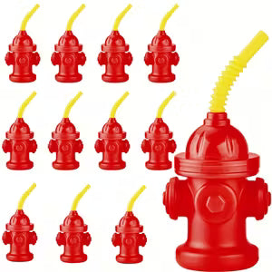 12pcs Reusable Fire Hydrant Straw Party Cups with Lids, 10oz