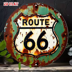 Round Rusty Metal Sign - Route 66