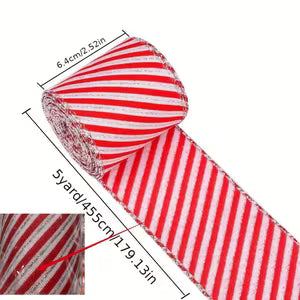 Christmas Decorative Ribbon - 6.35cm x 4.57meter Red & White Checkered, Perfect for Tree Decoration, Gift Wrapping, Bow Making, and Holiday Scene Setup Word (Diagonal Stripes / 4.57meter)