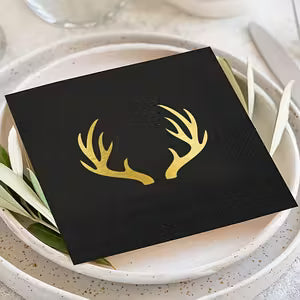 20pcs Elegant Golden-Stamped Christmas Antler Napkins - Soft, Thick Paper for Weddings, Anniversaries & Youngsters Showers | Festive Holiday Party Supplies Word (Black-)