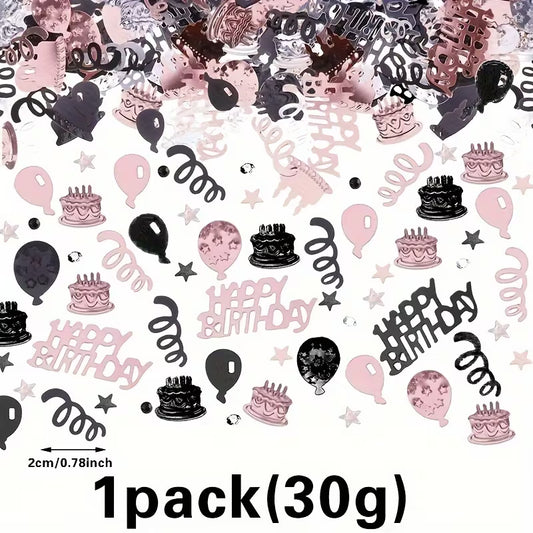 1 Pack Rose Golden Black Birthday Confetti Balloon Cake Topper Party Decorations - Festive Sequin & Glittery Design for Birthday Celebrations, Birthday Party Decorations