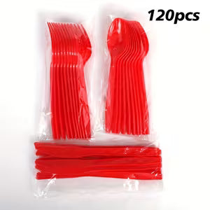 Heavy-Duty Plastic Tableware Set Red