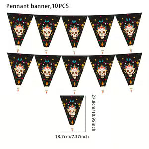 Skull & Floral Triangular Flags - Style 2