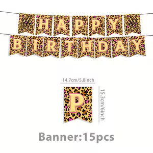 Pink Leopard Print Happy Birthday Banner