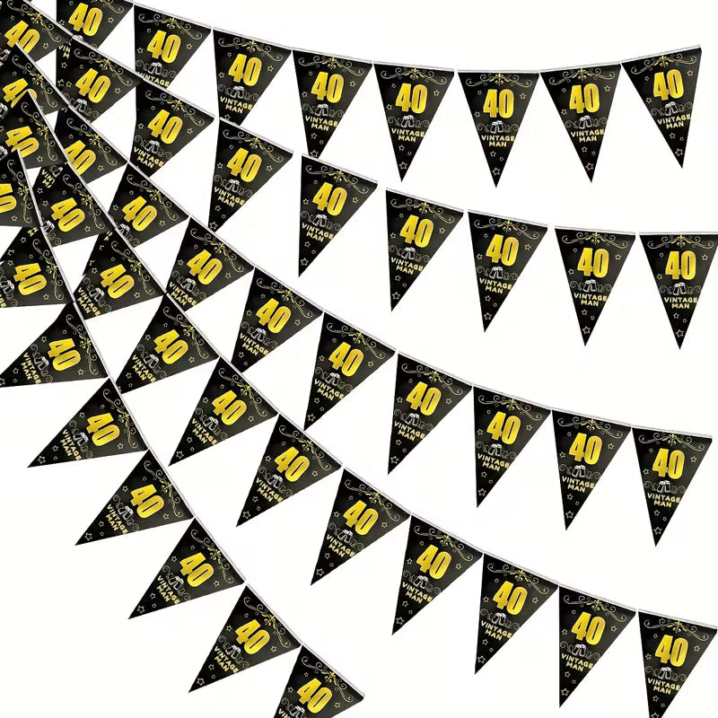 Elegant Black & Golden Confetti Birthday Banner (40)