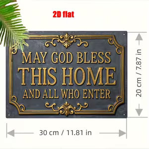 Elegant Metal Wall Sign - "May God Bless This House and All Who Enter"