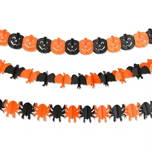 3-Pack Halloween Party Garland Decorations - Spooky Pumpkin, Bat, Spider Chains - Black & Orange Party Hanging Decorations for Indoor/Outdoor - No Electricity Needed - Perfect for Halloween, Fall, Christmas, Thanksgiving(3pcs)