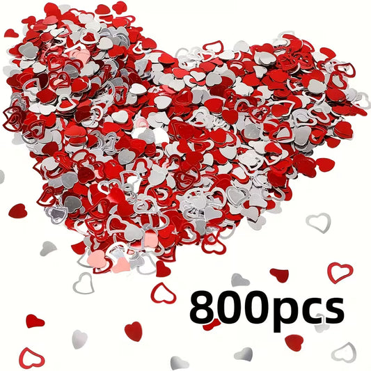 800pcs, Metallic Foil Red Silvery Heart-Shaped Confetti Glitter Sequins for Valentine's Day, Wedding, Anniversary Party, Home Table Decoration, Photo Booth Backdrop, Halloween Decorations, Christmas Decorations