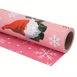 Pink Gnome & Snowflake Christmas Wrapping Paper