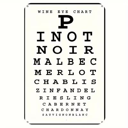 Vintage Wine Eye Chart Metal Tin Sign 20.32x30.48cm