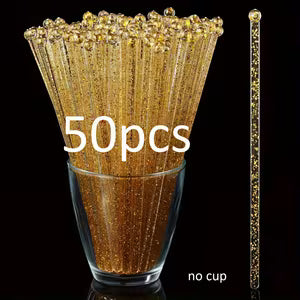 Golden Glitter Plastic Swizzle Sticks