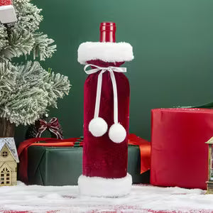 Red Christmas Wine Bottle Cover Velvet