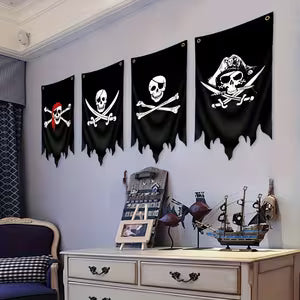 4pcs set of pirate skull banners, 30.48x50.8cm