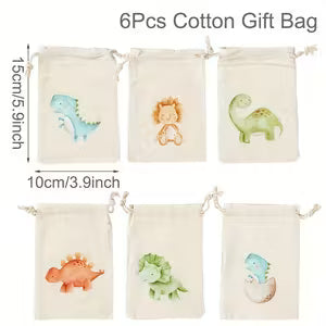 Set of 6, Gift Bags with a Dinosaur Theme