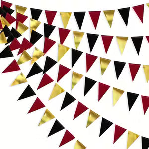 9m Red Black Golden Hanging Paper Triangle Banner Bunting