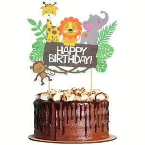 Jungle Wild Animals Happy Birthday Cake Topper