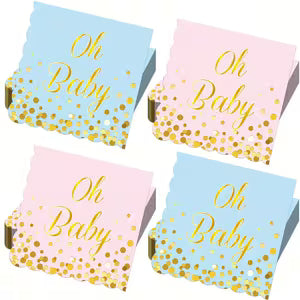 24pcs Gender Reveal Pink Blue Scalloped Napkins