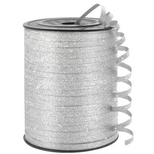 500 Yards Glitter Curling Ribbon, 1/5" Wide Halloween Ribbon, Christmas Ribbon, New Years, Curling Ribbons for Gift Wrapping, Party Decoration, Birthday Decors, Balloon String, Crafting, Balloon Ribbons for Florist Flowe Word (Silvery)