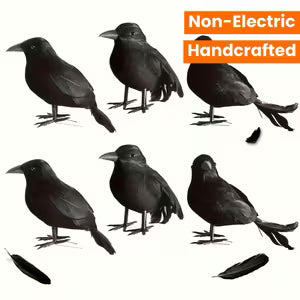 6-Pack Handcrafted Realistic Black Crow Decorations