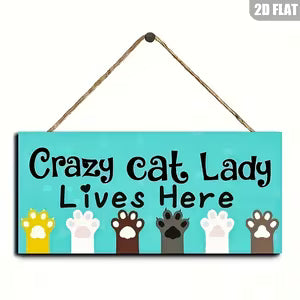 Wooden Wall Sign - Charming Cat with Paw Prints