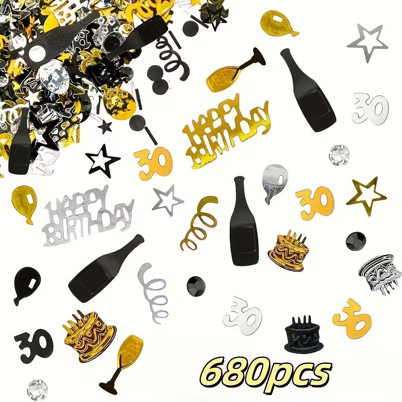 Golden & Black 30th Birthday Confetti Mix