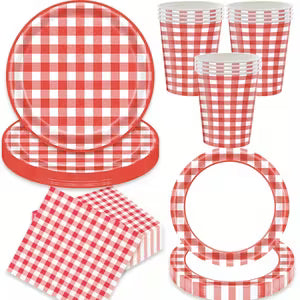 80pcs of Classic Red Checkered Party Set, Disposable Holiday Tableware Set, Including 20 Checkered Main Plates + 20 Checkered Small Plates + 20 Checkered Paper Cups + 20 Checkered Printed Napkins, Suitable for Christmas  Word (80pcs)