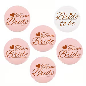 6 Bride & Team Bride Buttons Pink