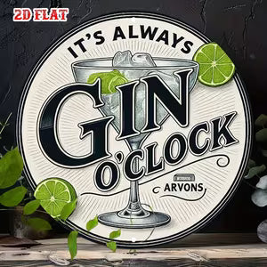 Round Metal Sign -  Gin Lover Rustic Metal Wall Art