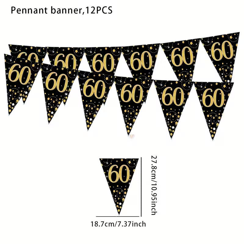 Elegant Black & Golden Confetti Birthday Banner (60)